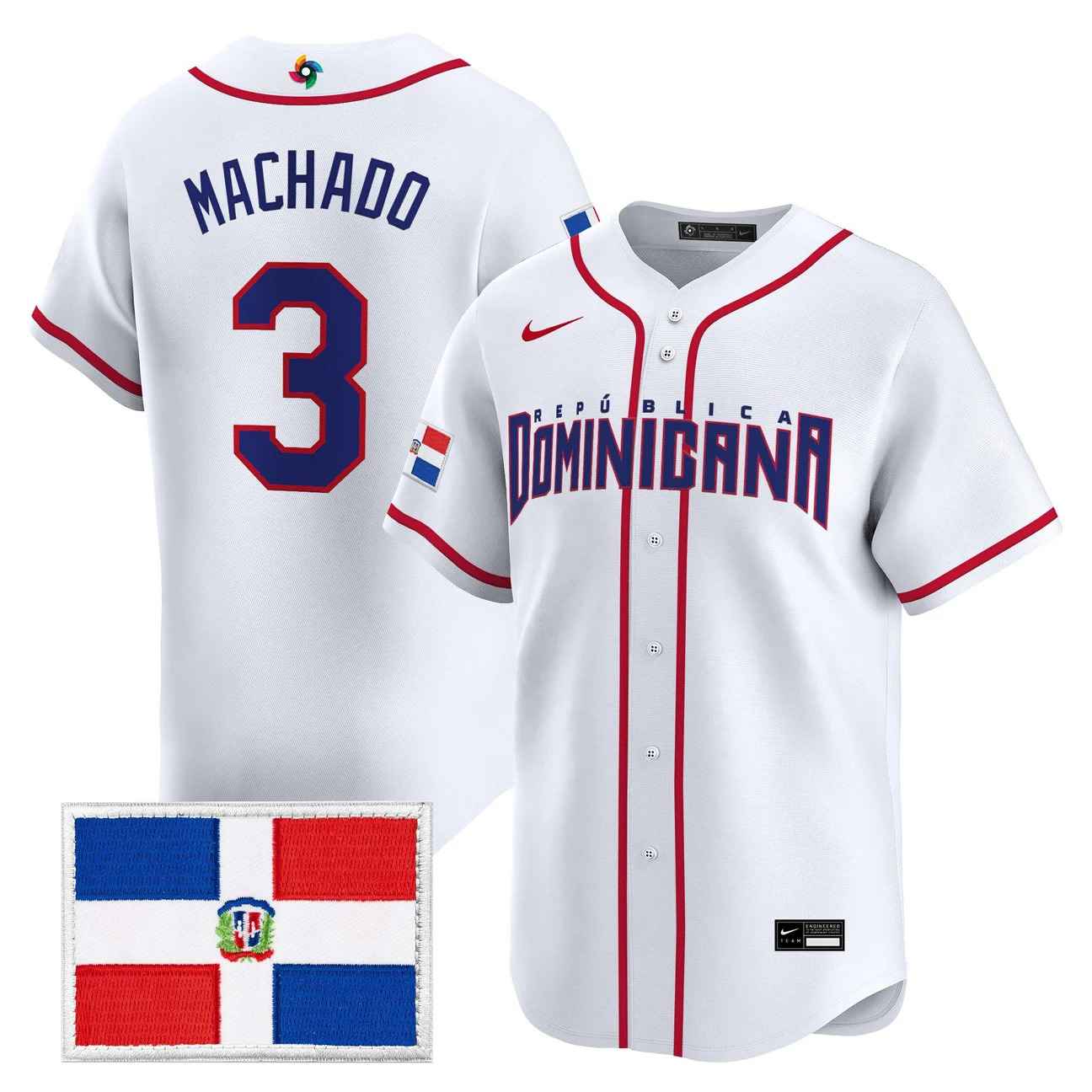 Men's Team Dominican Republic World Baseball Classic Vapor Premier Jersey WHITE #3 MANNY MACHADO