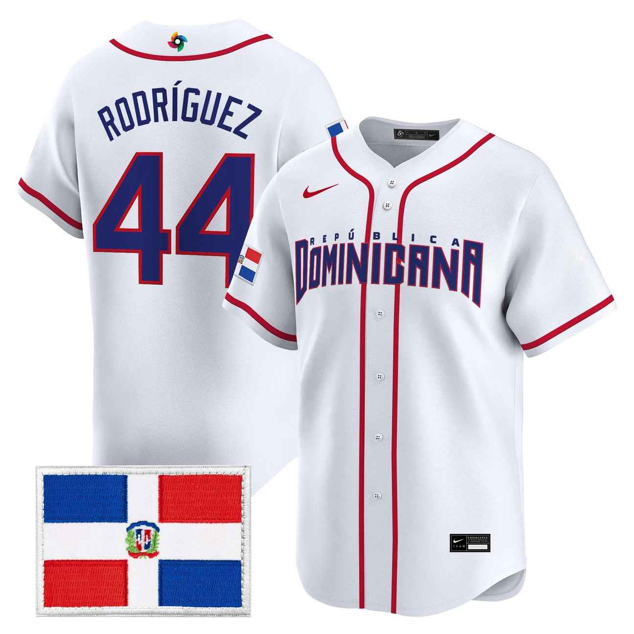 Men's Team Dominican Republic World Baseball Classic Vapor Premier Jersey WHITE #44 JULIO RODRIGUEZ