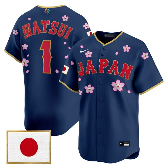 Men's Team Japan World Baseball Classic x Takashi Murakami Vapor Premier Jersey NAVY#1 YUKI MATSUI