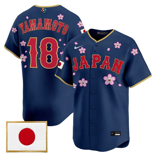 Men's Team Japan World Baseball Classic x Takashi Murakami Vapor Premier Jersey NAVY#18 YAMAMOTO