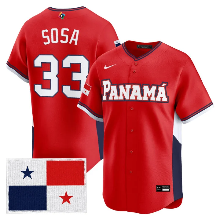 Men's Team Panama 2026 World Baseball Classic Vapor Premier Jersey RED#33 EDMUNDO SOSA