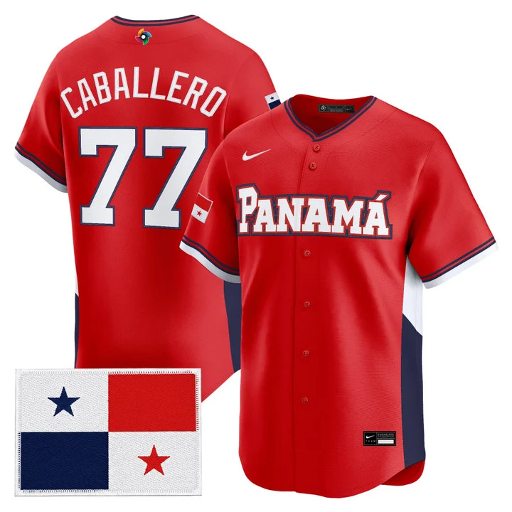 Men's Team Panama 2026 World Baseball Classic Vapor Premier Jersey RED#77 JOSE CABALLERO