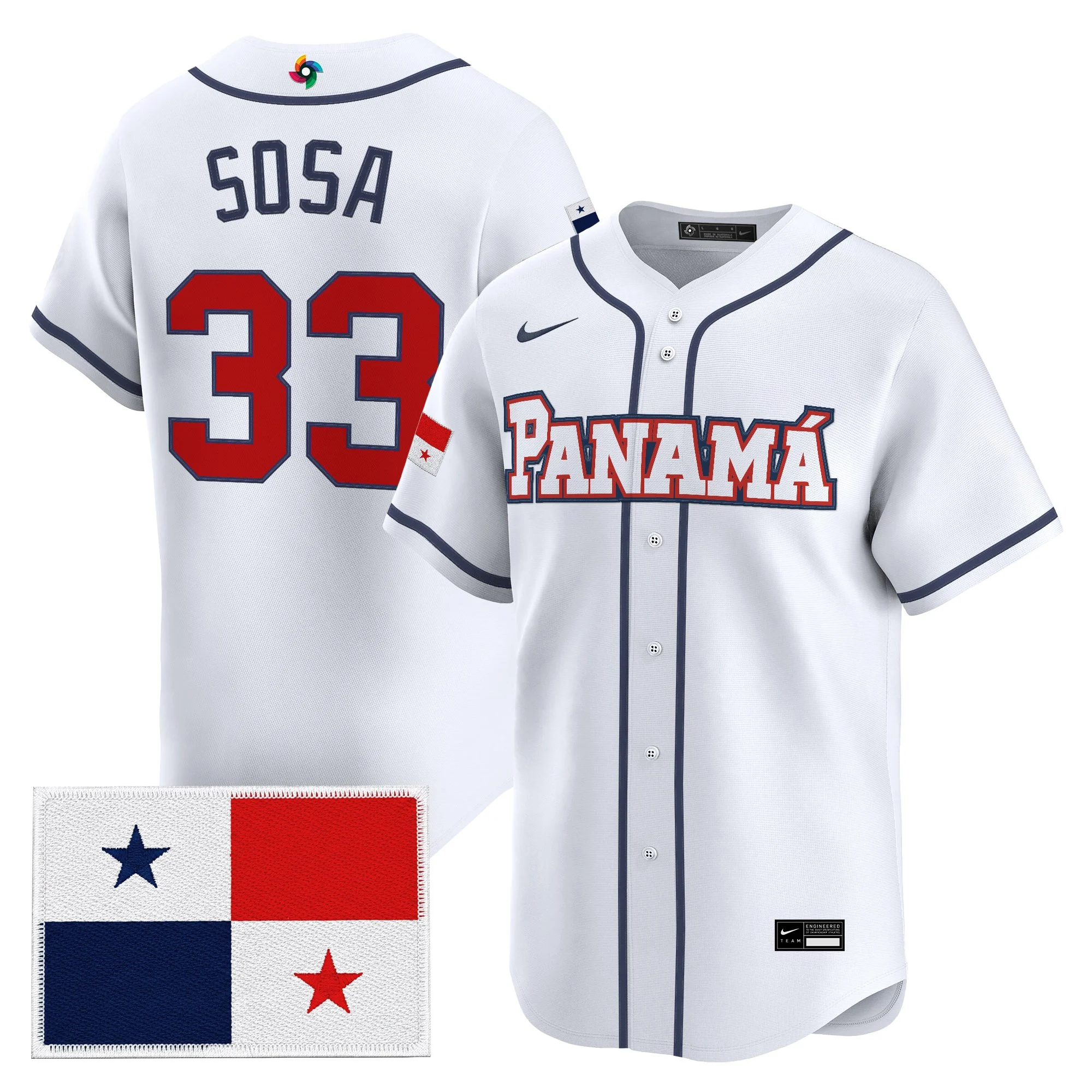 Men's Team Panama 2026 World Baseball Classic Vapor Premier Jersey WHITE#33 EDMUNDO SOSA