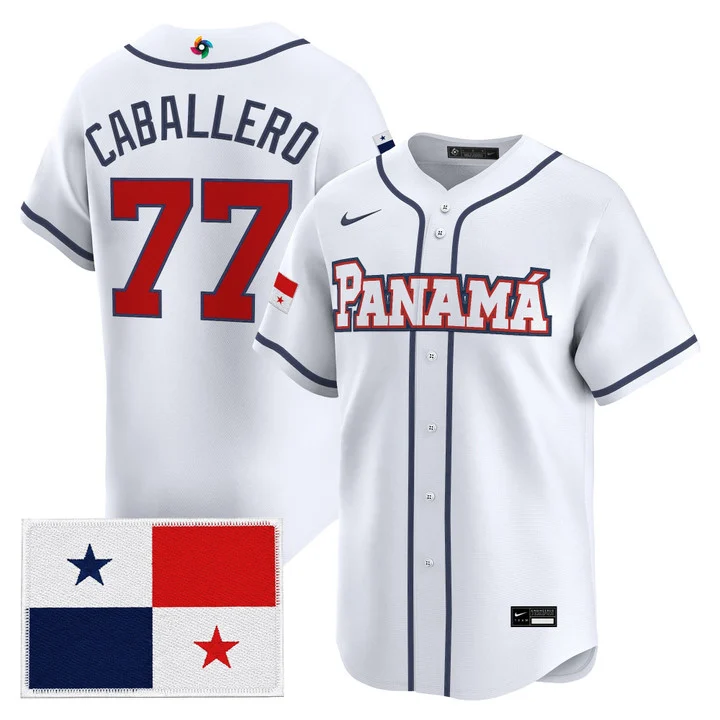 Men's Team Panama 2026 World Baseball Classic Vapor Premier Jersey WHITE#77 JOSE CABALLERO