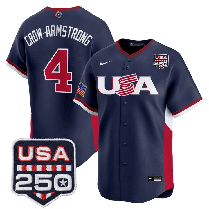 Men's Team USA World Baseball Classic 250America Patch Vapor Premier Jersey - 2026 Roster NAVY#4 CROW-ARMSTRONG