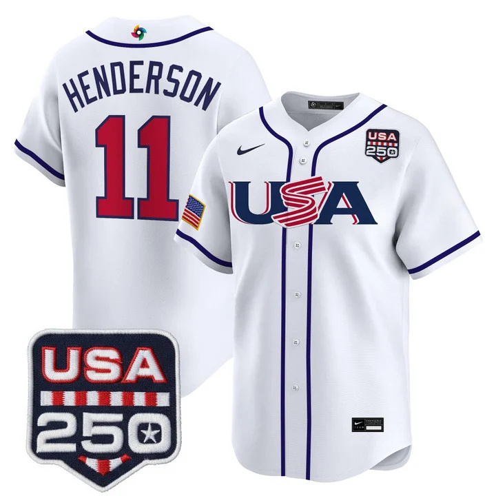 Men's Team USA World Baseball Classic 250America Patch Vapor Premier Jersey - 2026 Roster WHITE#11 GUNNAR HENDERSON