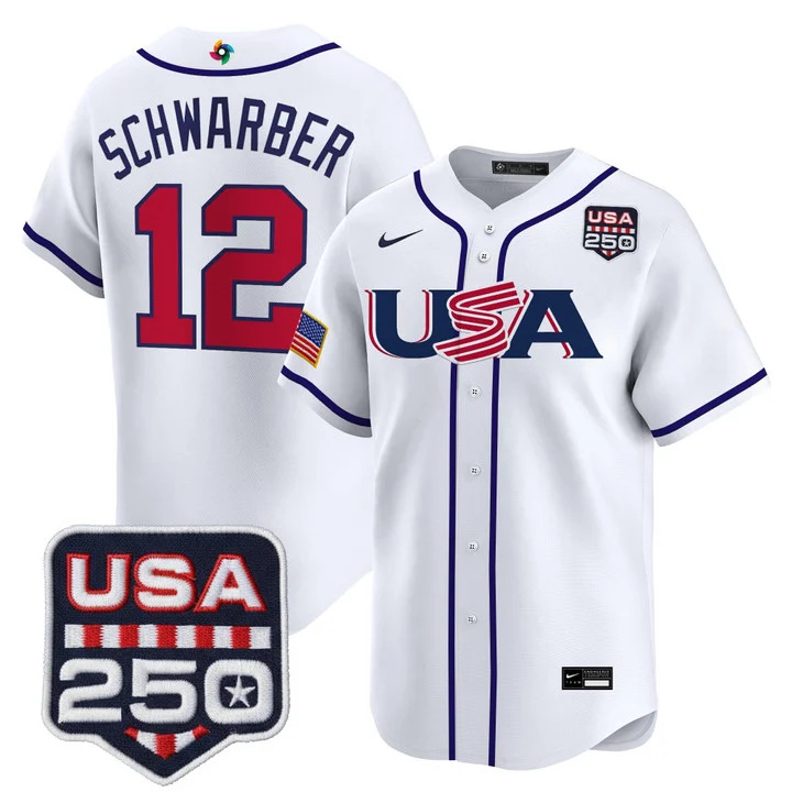 Men's Team USA World Baseball Classic 250America Patch Vapor Premier Jersey - 2026 Roster WHITE#12 KYLE SCHWARBER