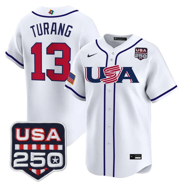 Men's Team USA World Baseball Classic 250America Patch Vapor Premier Jersey - 2026 Roster WHITE#13 BRICE TURANG
