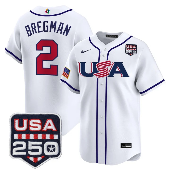 Men's Team USA World Baseball Classic 250America Patch Vapor Premier Jersey - 2026 Roster WHITE#2 ALEX BREGMAN