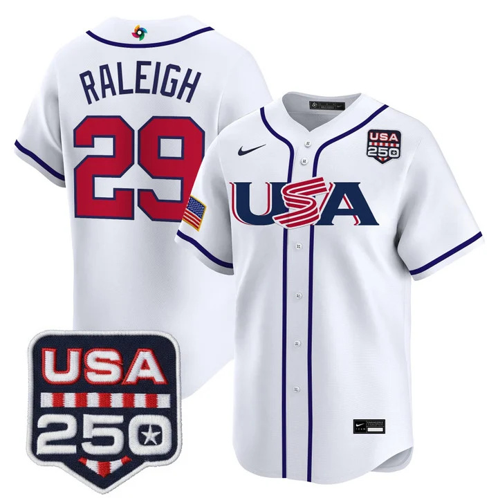 Men's Team USA World Baseball Classic 250America Patch Vapor Premier Jersey - 2026 Roster WHITE#29 CAL RALEIGH
