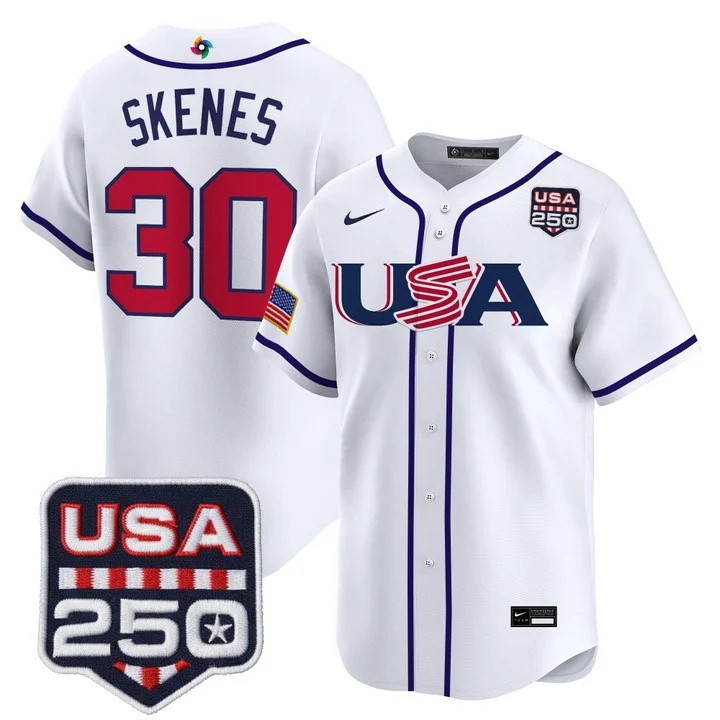 Men's Team USA World Baseball Classic 250America Patch Vapor Premier Jersey - 2026 Roster WHITE#30 PAUL SKENES