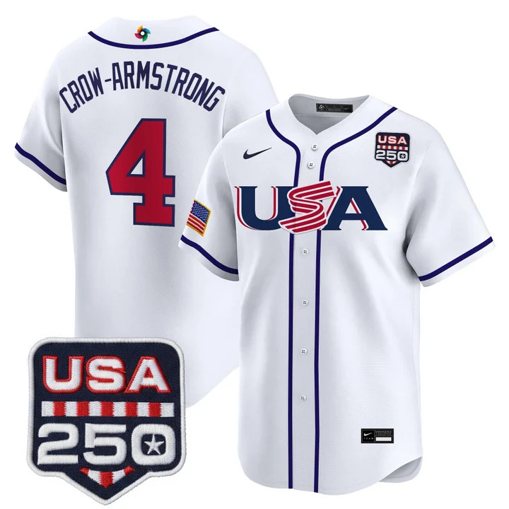Men's Team USA World Baseball Classic 250America Patch Vapor Premier Jersey - 2026 Roster WHITE#4 CROW-ARMSTRONG