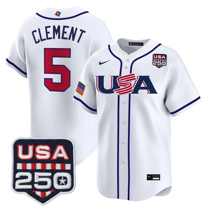 Men's Team USA World Baseball Classic 250America Patch Vapor Premier Jersey - 2026 Roster WHITE#5 ERNIE CLEMENT