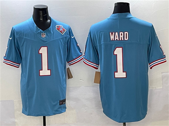 Men's Tennessee Titans #1 Cameron Ward Blue 2025 Draft F.U.S.E. 1997 Throwback Patch Vapor Limited Football Stitched Jersey