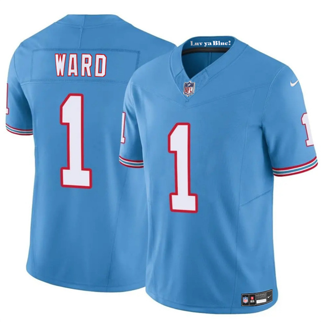 Men's Tennessee Titans #1 Cameron Ward Blue 2025 Draft F.U.S.E. Throwback Vapor Limited Football Stitched Jersey