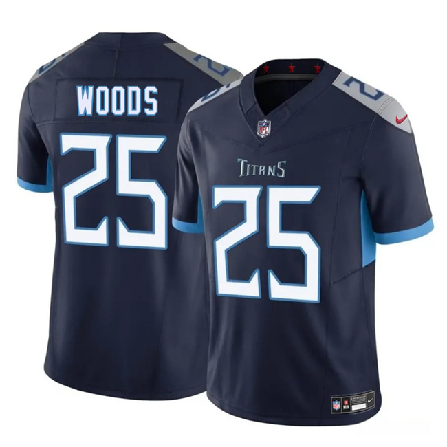 Men's Tennessee Titans #25 Xavier Woods Navy 2025 F.U.S.E. Vapor Limited Football Stitched Jersey