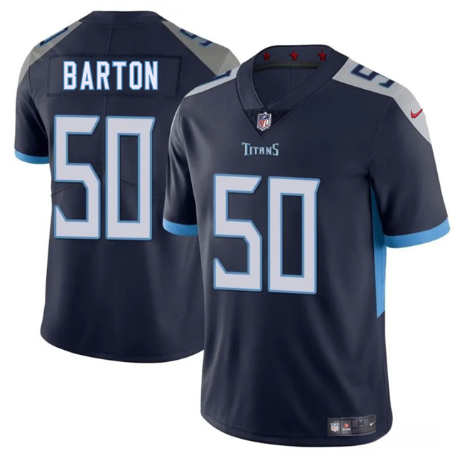 Men's Tennessee Titans #50 Cody Barton Navy 2025 Vapor Limited Football Stitched Jersey