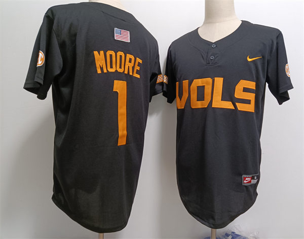 Men's Tennessee Volunteers #1 Christian Moore Nike Black two-Button Pullover Baseball Jersey(2) 