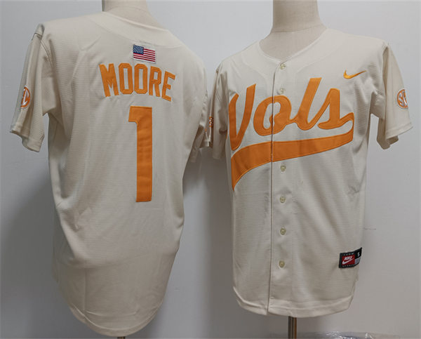 Men's Tennessee Volunteers #1 Christian Moore Nike Cream With Name Baseball Jersey(1) 