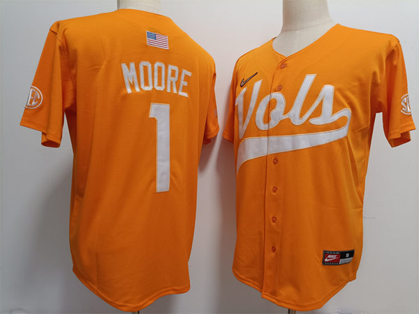 Men's Tennessee Volunteers #1 Christian Moore Nike Orange With Name Baseball Jersey(3) 