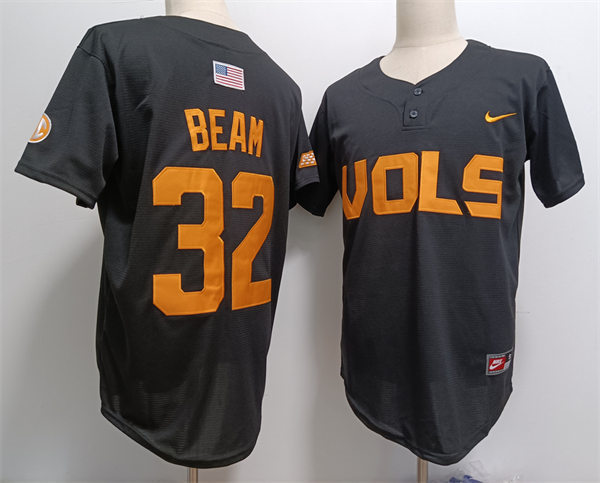 Men's Tennessee Volunteers #32 Drew Beam Nike Black two-Button Pullover Baseball Jersey (1) 