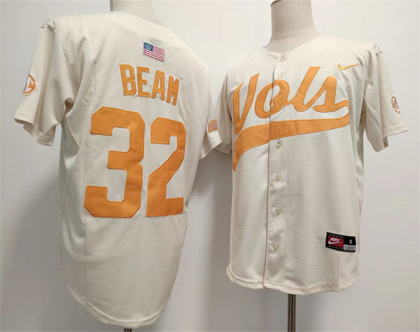 Men's Tennessee Volunteers #32 Drew Beam Nike Cream With Name Baseball Jersey (2) 