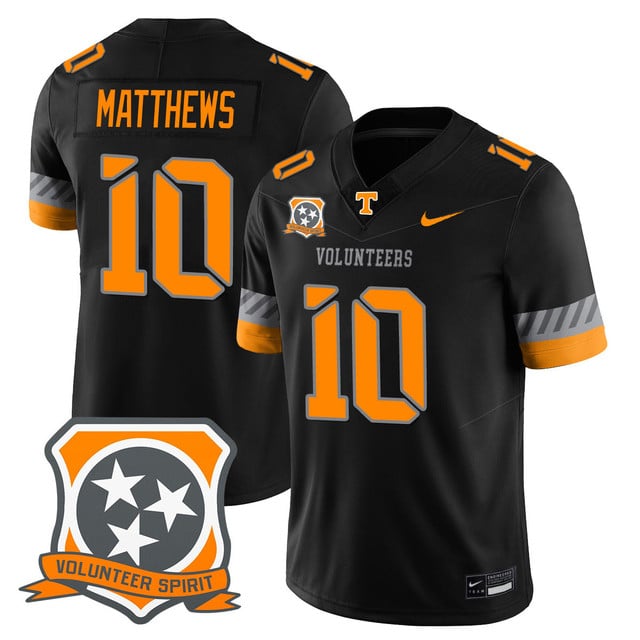 Men's Tennessee Volunteers 2025 Spirit Jersey BLACK#10 MIKE MATTHEWS