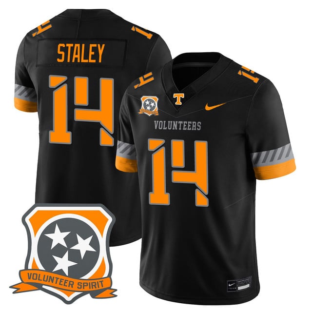 Men's Tennessee Volunteers 2025 Spirit Jersey BLACK#14 BRAYLON STALEY