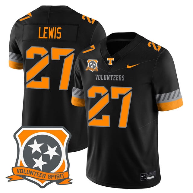 Men's Tennessee Volunteers 2025 Spirit Jersey BLACK#27 PEYTON LEWIS