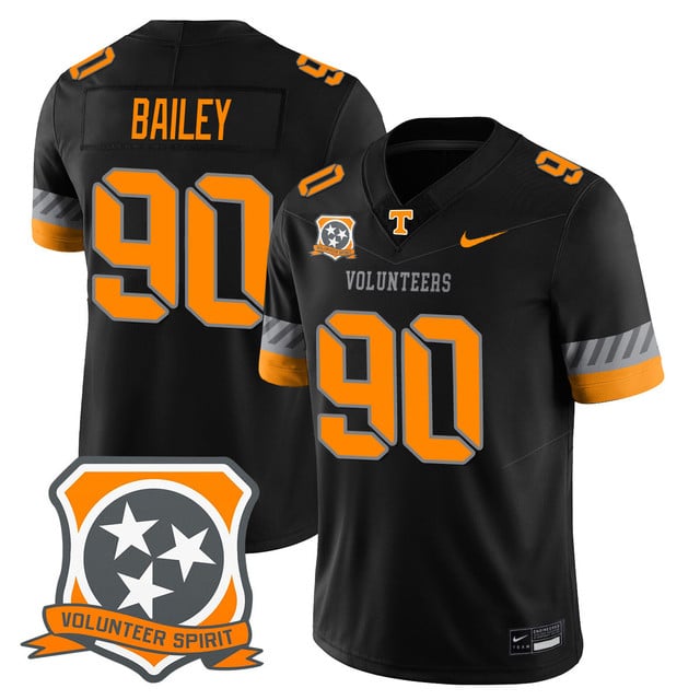 Men's Tennessee Volunteers 2025 Spirit Jersey BLACK#90 DOMINIC BAILEY
