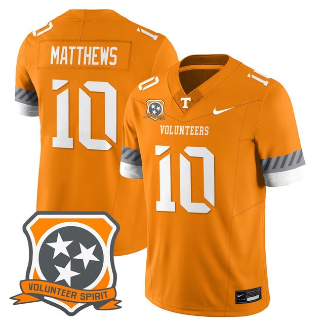 Men's Tennessee Volunteers 2025 Spirit Jersey ORANGE#10 MIKE MATTHEWS
