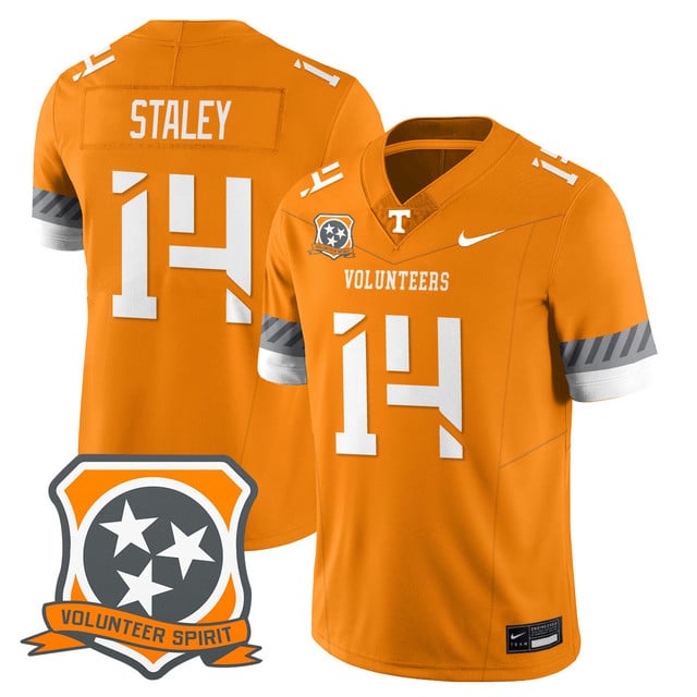 Men's Tennessee Volunteers 2025 Spirit Jersey ORANGE#14 BRAYLON STALEY