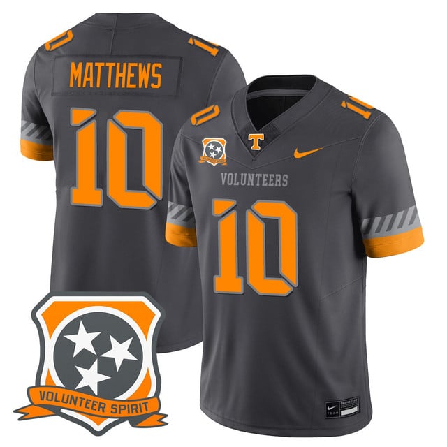 Men's Tennessee Volunteers 2025 Spirit Jersey SMOKEY GRAY#10 MIKE MATTHEWS