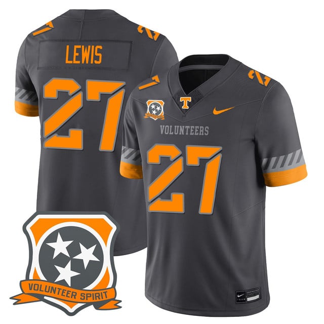 Men's Tennessee Volunteers 2025 Spirit Jersey SMOKEY GRAY#27 PEYTON LEWIS