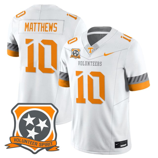 Men's Tennessee Volunteers 2025 Spirit Jersey WHITE#10 MIKE MATTHEWS