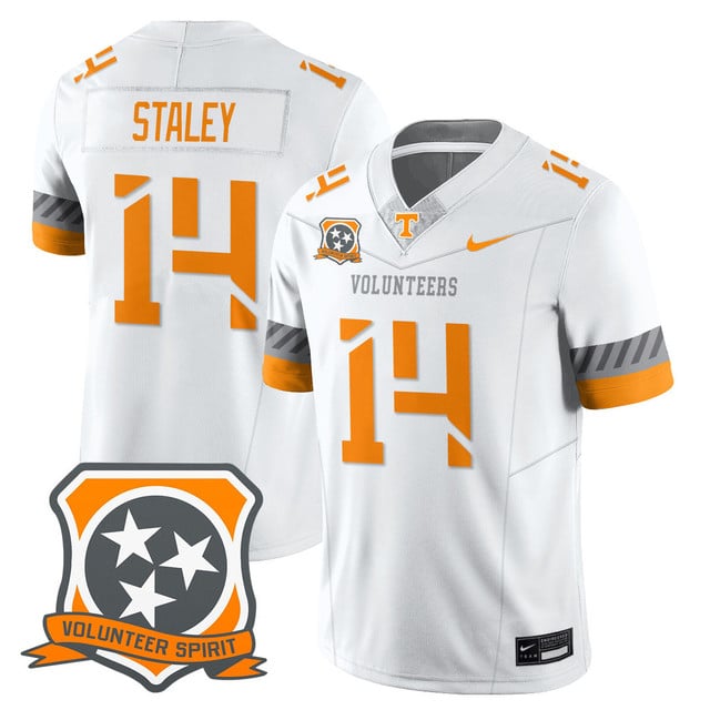Men's Tennessee Volunteers 2025 Spirit Jersey WHITE#14 BRAYLON STALEY