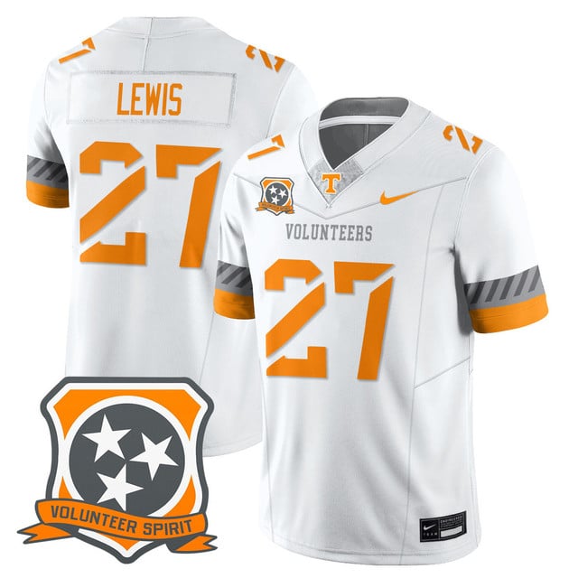 Men's Tennessee Volunteers 2025 Spirit Jersey WHITE#27 PEYTON LEWIS