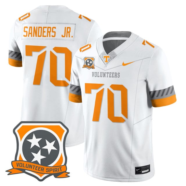 Men's Tennessee Volunteers 2025 Spirit Jersey WHITE#70 DAVID SANDERS JR.