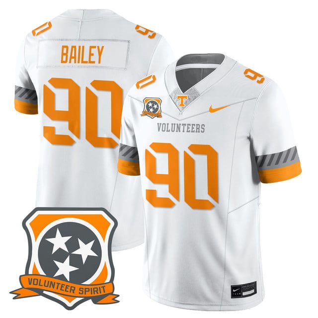 Men's Tennessee Volunteers 2025 Spirit Jersey WHITE#90 DOMINIC BAILEY