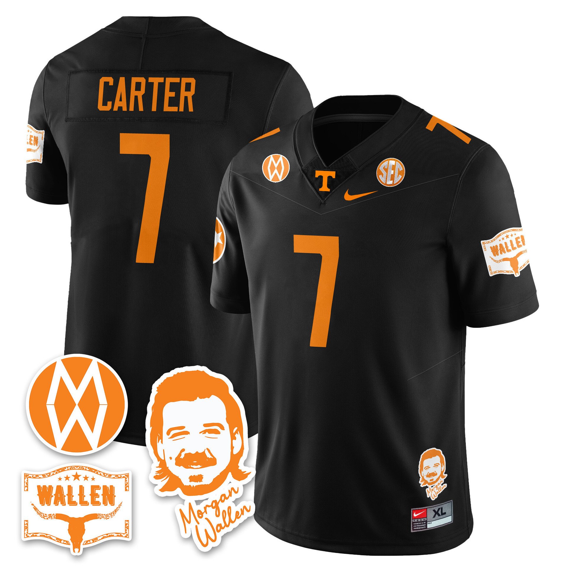 Men's Tennessee Volunteers Morgan Wallen 2025 Jersey BLACK#7 ARION CARTER