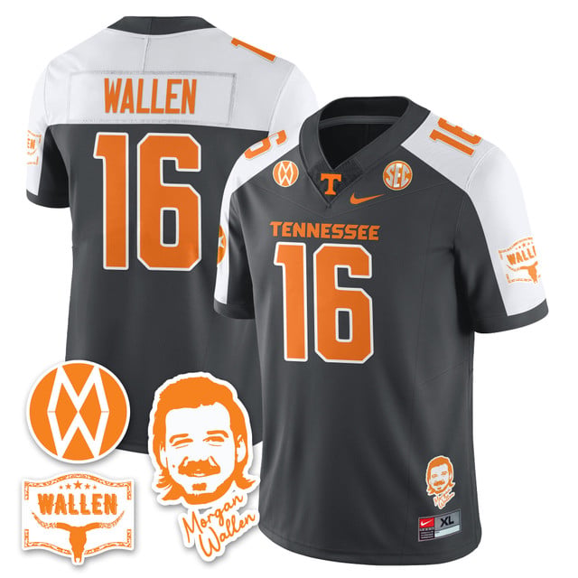 Men's Tennessee Volunteers Morgan Wallen 2025 Jersey GRAY ALTERNATE#16 MORGAN WALLEN