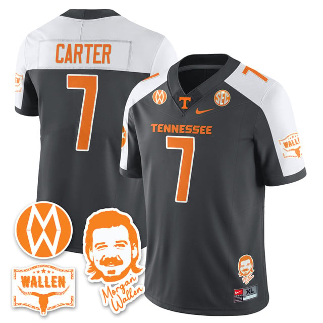 Men's Tennessee Volunteers Morgan Wallen 2025 Jersey GRAY ALTERNATE#7 ARION CARTER