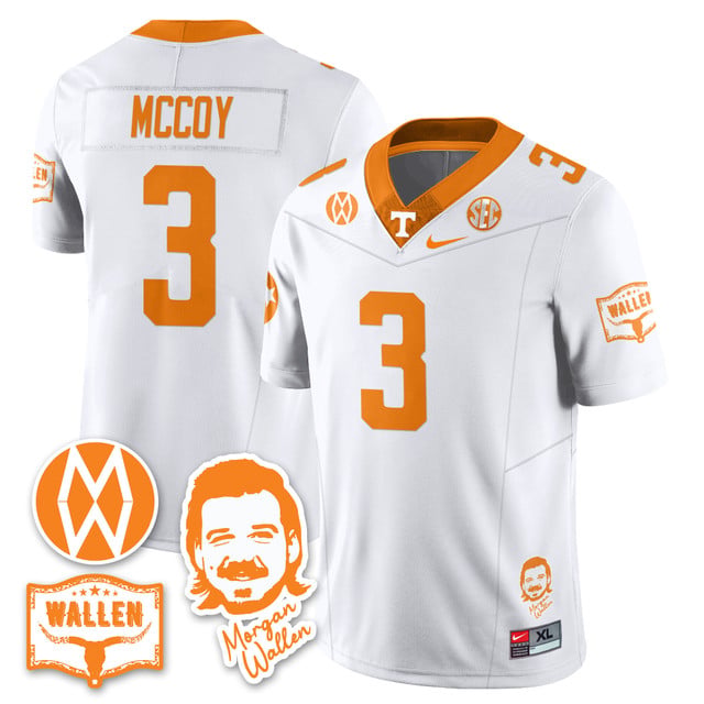 Men's Tennessee Volunteers Morgan Wallen 2025 Jersey WHITE#3 JERMOD MCCOY