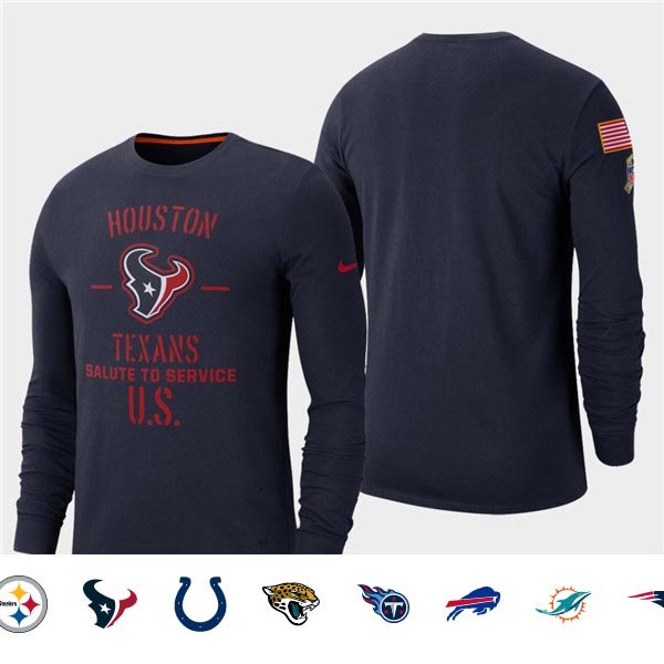 Men's Texans Navy 2019 Salute to Service Sideline Long Sleeve T-Shirt