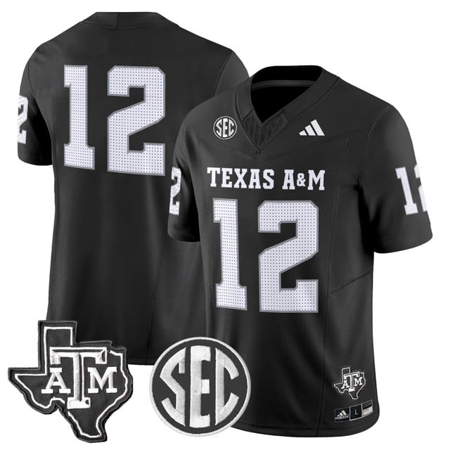 Men's Texas A&M Aggies 2025 Vapor Limited Jersey BLACK#12