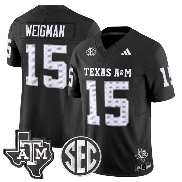 Men's Texas A&M Aggies 2025 Vapor Limited Jersey BLACK#15 CONNER WEIGMAN