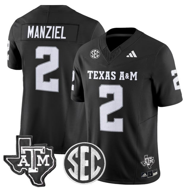 Men's Texas A&M Aggies 2025 Vapor Limited Jersey BLACK#2 JOHNNY MANZIEL