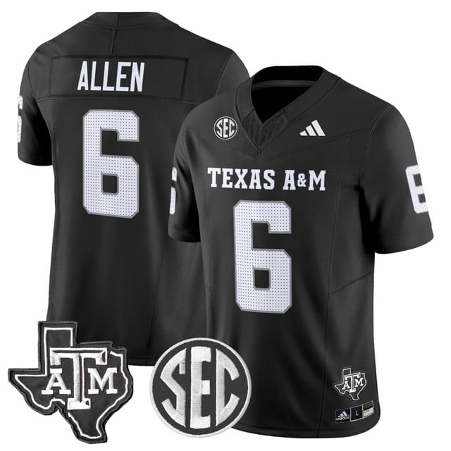 Men's Texas A&M Aggies 2025 Vapor Limited Jersey BLACK#6 CYRUS ALLEN