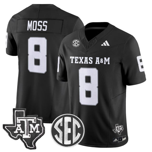 Men's Texas A&M Aggies 2025 Vapor Limited Jersey BLACK#8 LE'VEON MOSS