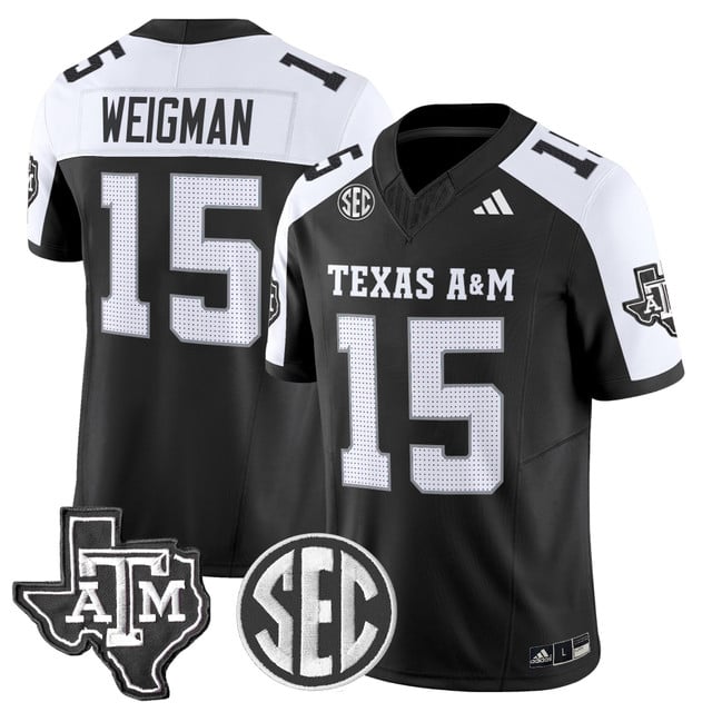 Men's Texas A&M Aggies 2025 Vapor Limited Jersey BLACK ALTERNATE#15 CONNER WEIGMAN